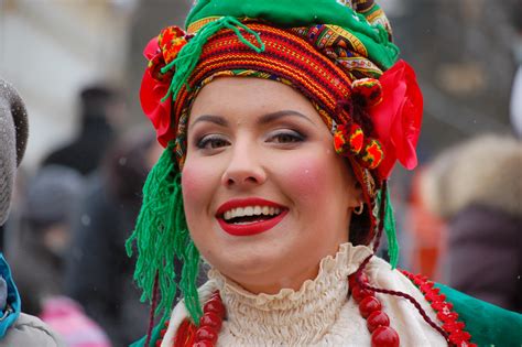 Filewoman In Traditional Ukrainian Clothes Maslenitsa Kiev Ukraine 16 March 2013