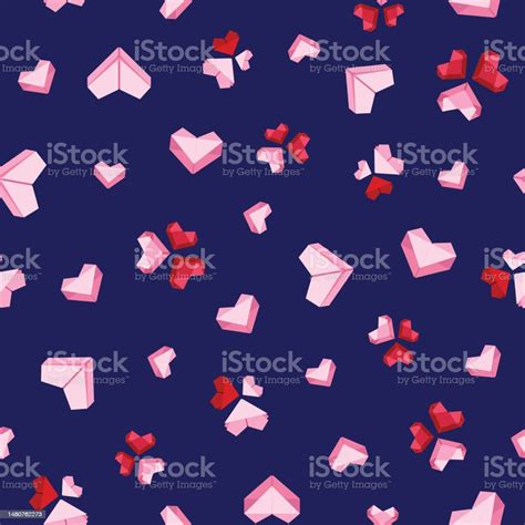 Origami Heart Seamless Surface Pattern Design Stock Illustration