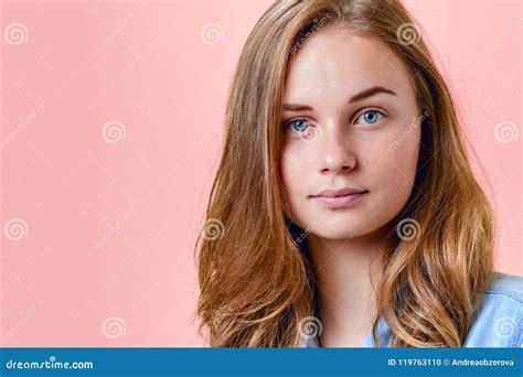 Pretty Redhead Teenage Girl With Blue Eyes And Freckles Smiling And Looking At Camera Model