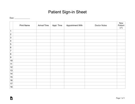 Free Printable Patient Sign In Sheet Template Printable Free Templates