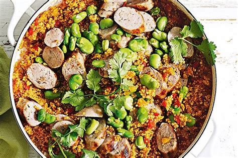 Quinoa Sausage And Broad Bean Paella Rezept