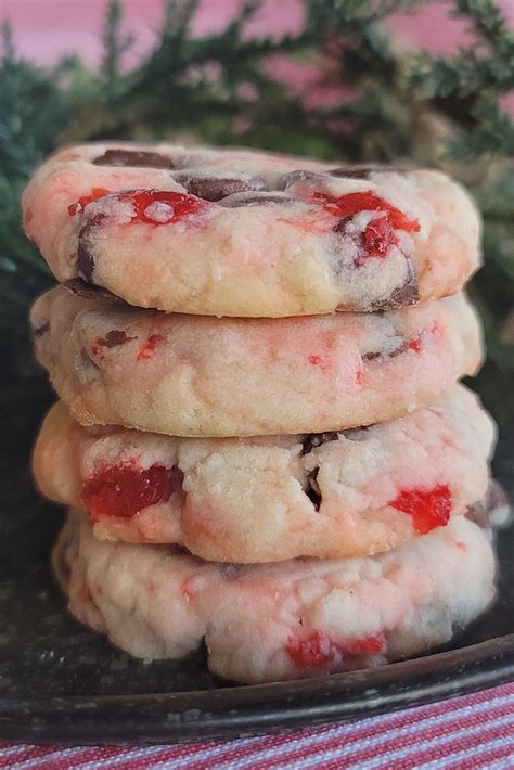 Chocolate Chip Maraschino Cherry Shortbread Cookies Plated For Two