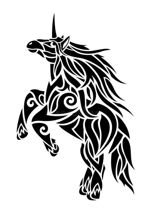 White Unicorn Silhouette On The Tribal Pattern Stock Vector