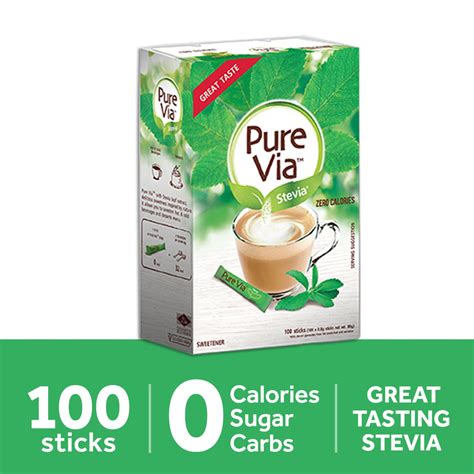 Pure Via Stevia 1 Box X 100 Sticks Zero Calorie Sweetener Stevia Leaf