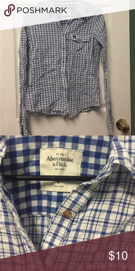 Used Abercrombie And Fitch Blue Plaid Burton Up M Blue And White Olaf Button Up Shirt With