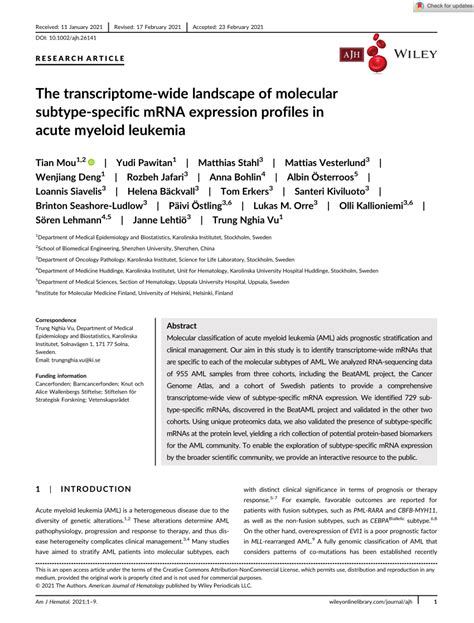 Pdf The Transcriptome‐wide Landscape Of Molecular Subtype‐specific Mrna Expression Profiles In