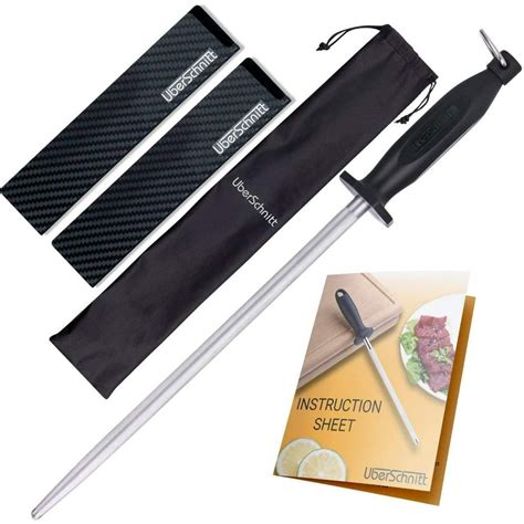 uberschnitt carbon steel 10 inch knife honing rod knife guard complete kit