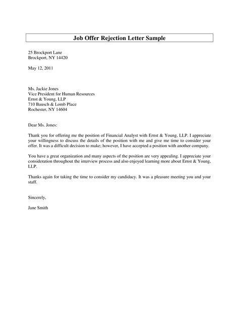 How To Write A Rejection Letter For A Job Offer Coverletterpedia