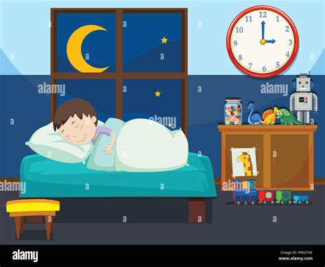 A Boy Sleeping In Bedroom Illustration Stock Vector Image And Art Alamy