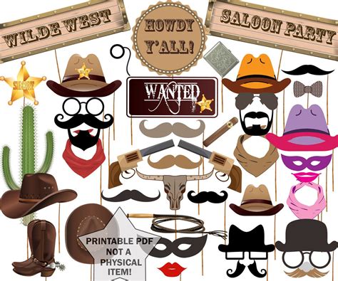 Cowboy Photo Booth Props Western Party Props Wild Etsy