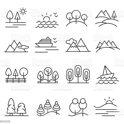 Landscape Icon Set Stock Illustration Download Image Now Mountain