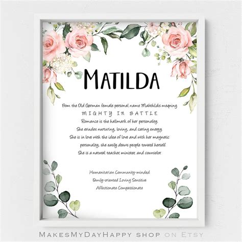Matilda Name Meaningblush Nursery Floral Decorfloral Name Etsy Australia