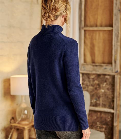 Navy Luxurious Cashmere Boxy Turtle Neck Sweater Woolovers Us