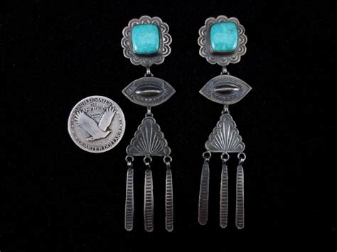 Navajo Earrings Sterling Silver And Turquoise Navajo Earrings