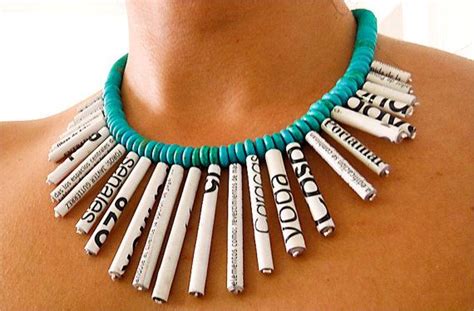 Recycled Paper Beads Necklace With Messages Paper Jewelry Turquoise