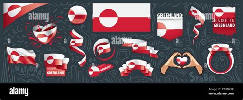 Vector Set Of The National Flag Of Greenland In Various Creative