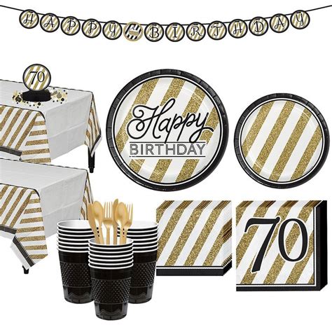 White And Gold Striped 70th Birthday Party Kit For 32 Guests 70th