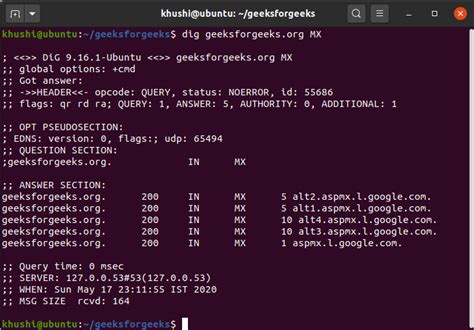 Dig Command In Linux With Examples Geeksforgeeks