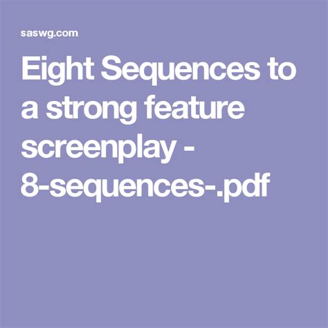 Eight Sequences To A Strong Feature Screenplay 8 Sequences Pdf