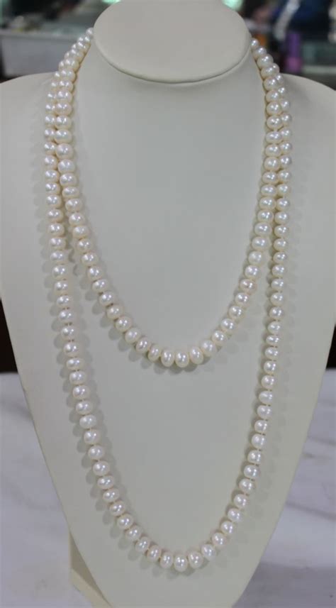 Long Pearl Necklace Inches Mm Freshwater Pearl Etsy