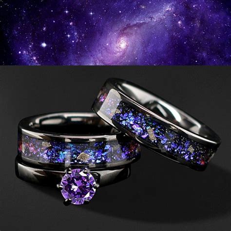 2 Piece Meteorite And Opal Ring Set Stainless Steel Engagement Etsy