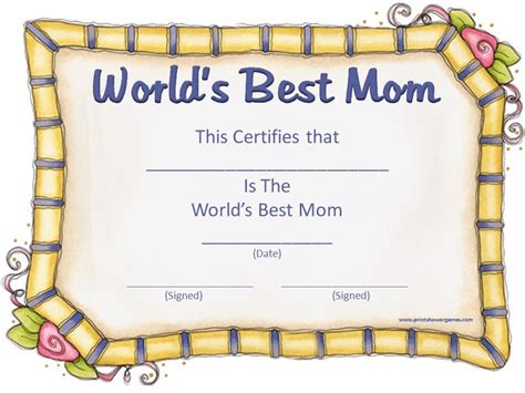 Free Printable Worlds Best Mom Certificate Printabletemplates