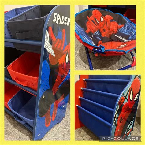 Spiderman Kids Child Furniture Bundle Bookshelf Chair Shelf With 9