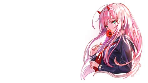 Darling In The Franxx Zero Two With Flower On Mouth And Holding A