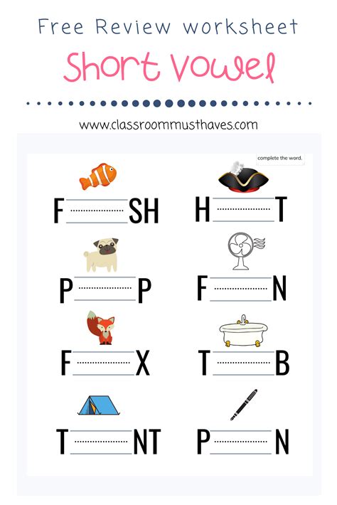 Short Vowel Review Worksheet For Kindergarten