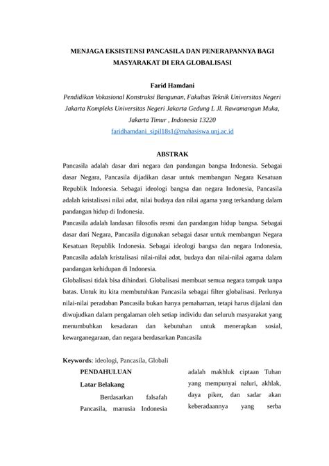 Pdf Menjaga Eksistensi Pancasila Dan Penerapannya Bagi Masyarakat Di