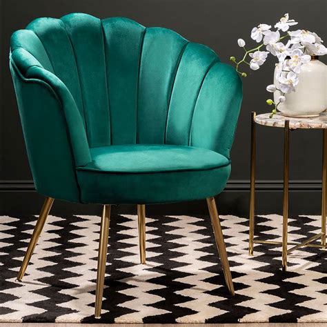 Emerald Green Velvet Scalloped Shell Armchair Accent Chair With Gold