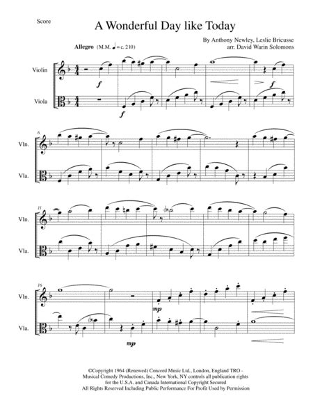 A Wonderful Day Like Today For Violin And Viola Free Music Sheet