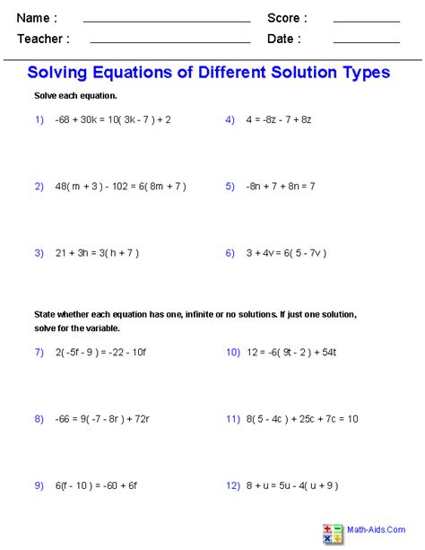 We encourage parents and teachers to select the topics according to the needs of the child. Solving Equations Worksheets to print