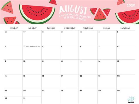 2023 Foodie Printable Calendars For Moms Imom August Calendar