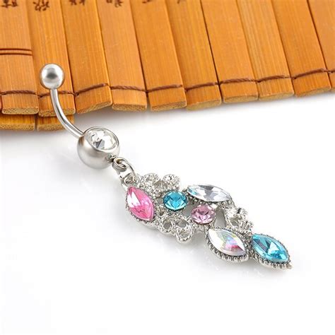 New Stainless Steel Colorful Rhinestone Crystal Belly Button Ring