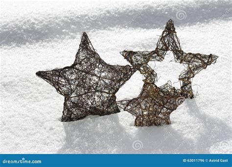 Three Christmas Star In Snow Stock Photo Image Of Give Frost 63011796