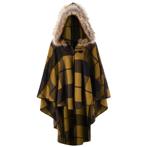 Plus Size Plaid High Low Hooded Cloak - Ginger - 3H45308722 | Clothes