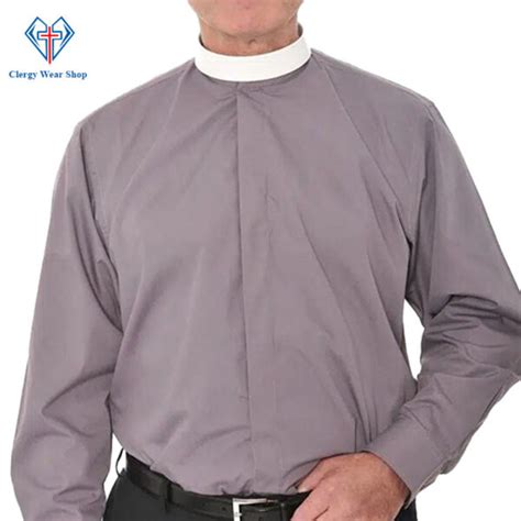 Banded Collar Shirt Grey Clergy Wear Shop