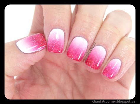 Swirl together light pink, white, and gold glitter for a mesmerizing marble nail look. Red Pink & White Gradient Nail Art - Chantal's Corner