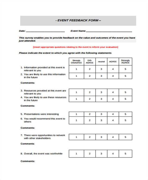 Free 16 Event Feedback Forms In Pdf Ms Word Excel