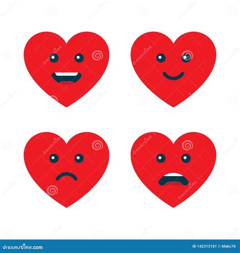 Set Of Heart Emoticons Emoji Smiley Faces Cartoon Vector