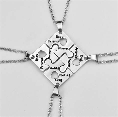 Best Friends Forever Puzzle Charm Necklaces 4 Pcs Friendship