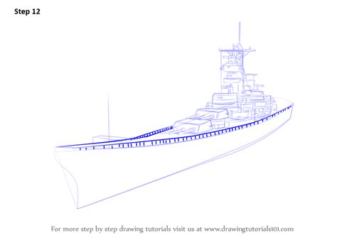 A Drawing Of A Large Ship With Blue Lines On The Front And Bottom Half
