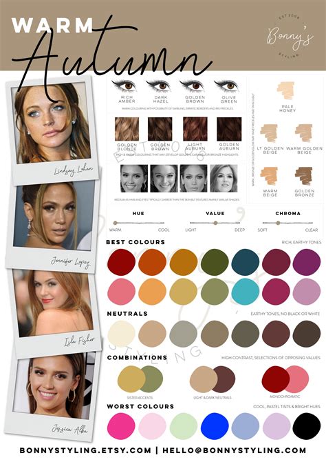 Color Analysis Seasonal Virtual Personalised Etsy Uk Deep Autumn Color Palette Warm Skin
