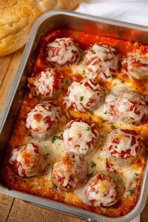 Cheesy Meatball Casserole With Homemade Meatballs And Covered With Melted Mozzarella Cheese
