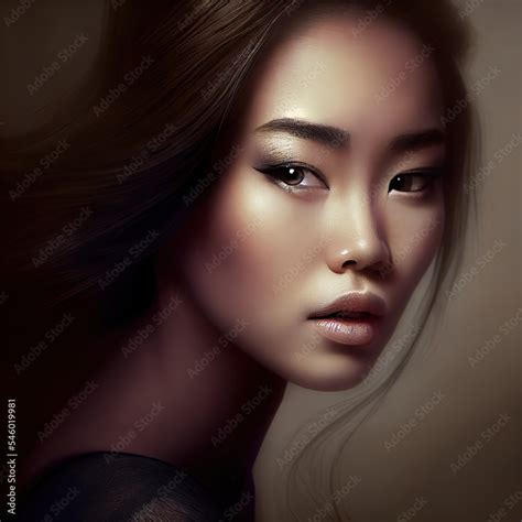 Gorgeous Asian Woman Photorealistic Illustrated Portrait Generated By
