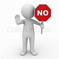3d man showing stop gesture and holding no sign over white ...