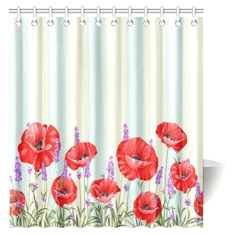Mypop Vintage Poppy Flowers Shower Curtain Luxurious Color Poppy