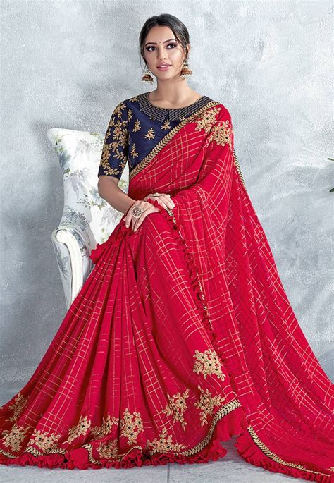 Red Silk Saree With Blouse 5417 Saree Designs Pleated Saree Saree