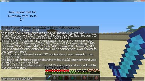To give (number) experience levels to (player): Maximum enchanted diamond sword in Minecraft 1.2.5 (Single ...